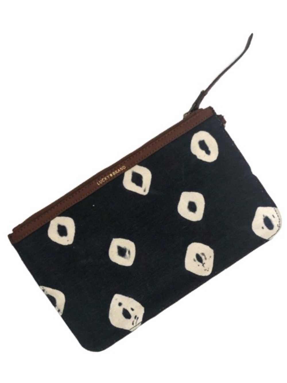 Lucky Brand Canvas Batik Tote Bag plus Zippered Wallet Pouch Leather Navy White - Picture 13 of 16